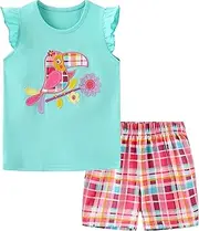 [HOMAGIC2WE] Toddler Girl Shorts Set Kids Summer Short Sleeve Shirt and Shorts 2pcs Clothing Set Cotton Casual Outfit Set