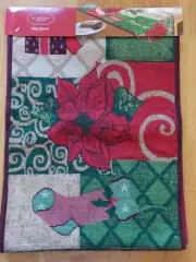 New St Nicholas Square Christmas Tapestry Table Runner Poinsettia Ornaments....