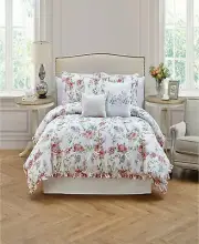 Sanders Rosette Twin 3 Piece Duvet Set Floral White Pink