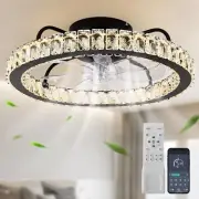 Ganeed Modern LED Ceiling Fan with Light, Crystal Dimmable Ceiling Fan with Lamp