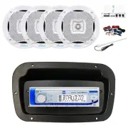 Dual Marine Radio,Spa Bezel,Adapter,Antenna,Amp,Kit, 4x 6.5" 400W White Speaker