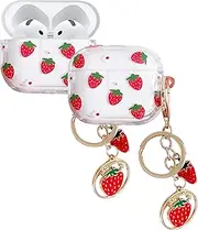 HSMYDBCYC Case Compatiable for AirPod Pro 2nd/1st Generation,Cute Pattern Soft TPU Clear Protective Cover Case with Keychain and Carabiner for Girls Women for AirPods Pro 2/Pro Case (Red Strawberry)