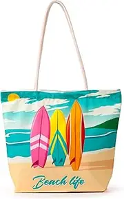 [Puckator] Beach Life Surf Canvas Beach Bag, Multi-coloured, Bohemian