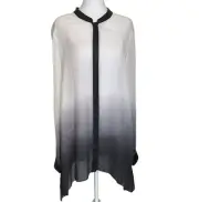 NWT Eileen Fisher White Graphite Silk Georgette Mandarin Collar Blouse Top Sz XL
