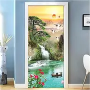 Door Stickers Beautiful Mountain Waterfall Door Sticker Living Room Bedroom Self-Adhesive Waterproof Mural for Wall 3D Decal (Size : 95x215cm)