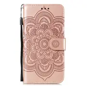 For Samsung Galaxy S20 Ultra Case, Mandala Emboss PU Leather Wallet Cover, Rose Gold
