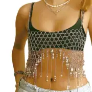Multifuntional Chain Necklace with Tassels Fashion Body Chain Metal Texture