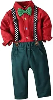 CHILDWEET Baby Boy Suit for Christmas Long-Sleeve Bow Tie Shirt Suspender Pants Red Size 100cm