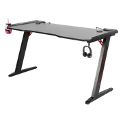 LED Gaming Desk Computer Table with Cup Holder Headphone Hook Cable Hole