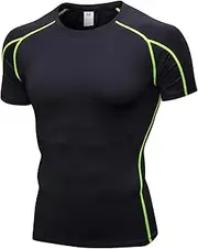 [Queerier] Mens Compression Baselayer Short Sleeve T Shirts Workout Under Sport Shirt Cool Dry Outdoor Training Tops