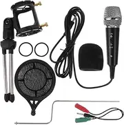 HONITANO 1 Set Live Broadcasting Microphone with Tripod for Mobile Phones Computers Noise Reduction Design Includes Microphone Cover Amplifier Board for Singing Recording and Online Classes
