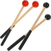 minkissy 2 Pairs Drum Mallets for Tongue Drum Durable Percussion Instrument Sticks Comfortable Grip Tone Red Black Color for Practice