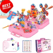 STEM Drill Toy Set for Kids 3-6, Construction Engineering Kit, Unicorn Design