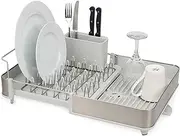 Joseph Joseph Extend Steel Expandable Dish Drainer Rack With Removable Cutlery Holder Swivel Draining Spout, Stainless Steel