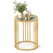 Costway Accent Sofa Side Table w/Stainless Steel Frame End Table Bedside Table Nightstand