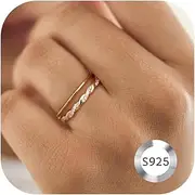[Kakonia] 925 Sterling Silver Ring Dainty Twisted Cubic Zirconia Eternity Promise Wedding Band Ring Adjustable Thumb Ring Rose Gold Silver Gold Ring for Women Ladies Girls