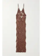 [ISA BOULDER] ISA BOULDER - First Argyle Cutout Knitted Maxi Dress - Bronze - x small x small Metallic