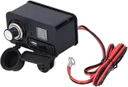 12V Motorcycle USB TypeC Waterproof Mobile Phone Power Supply Motorcycle USB SAE to Adapter with Cigarette Lighter (Black)