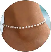 [Dabovos] Dainty Ankle Bracelets for Women 18K Gold Plated Beaded Anklet Chain Simple Tiny Beads Anklet Waterproof Minimalist Summer Beach Foot Jewelry Gifts