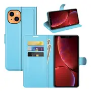 For iPhone 13 Case,Lychee PU Leather Wallet Folio Cover,Kickstand,Blue