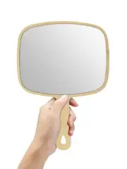 Hand Mirror, Large Natural Bamboo Handheld Mirror with Handle, 10.3" L x 7.4" W