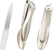 Checkzed Nail Clippers Set, Stainless Steel Anti-Splash Fingernail Cutter, Manicure Tools with Curved Nail Clippers and Nail File for Men and Women, Precision Pedicure Scissor (3-Piece Set)