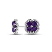 Trillion-Cut Amethyst and 0.25 CT. T.W. Diamond Clover Stud Earrings in 14K White Gold