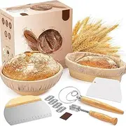 [Frafuo] 14PCS Bread Proofing Basket Set Round and Oval-Bread Proofing Basket Set for Bread Baking and Supplies-Including Bread Lame, Danish Whish, Bowl Scraper, Sourdough Scraper & Linen Liners