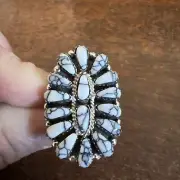 Navajo Cluster Ring White Buffalo Turquoise Sz 5.5 Native American Womens Zuni B