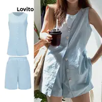 在飛比找蝦皮商城優惠-Lovito 女款休閒素色連結短褲套裝 L85AD127
