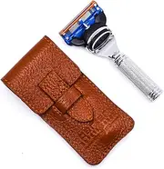 Parker 5 Blade Gillette Fusion Compatible Travel Razor with Luxurious Saddle Leather Case