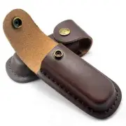NEW Pocket Folding Knife Case Textured Brown Genuine Leather Belt Sheath 4 3/4&#