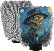 XYMZR Zombie Painting Moon Absorbent Microfiber Car Wash Mitt, Funny Cute Anime Scratch Free for Cars Cleaning, Home Cleaning Mitts, 2 Pack, 10.24” L x 7.09” W