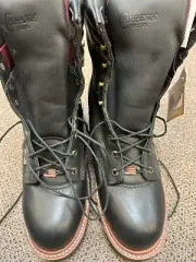 mens work boots Motorcycle Black Chippewa 11.5E Steel Toe#25410 Logger