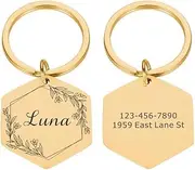 Stainless Steel Anti-Lost Pet Tags Custom Engraved Pet ID Tags Nameplates Personalized Pet ID Name Tags Cat Dog ID Tags Pendants Pet Collar Accessories,Gold,30X34.35MM