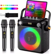 Karaoke Machine, Portable Bluetooth Speaker with 2 Wireless Microphones for Adul