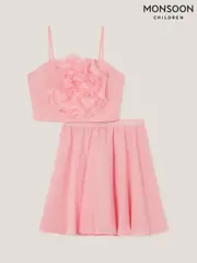 Monsoon Pink 3D Flower Crop Top and Skirt Prom Set (F91951) | $143 - $155