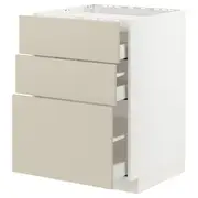 METOD / MAXIMERA base cab f hob/3 fronts/3 drawers, white/Havstorp beige, 60x60x80 cm