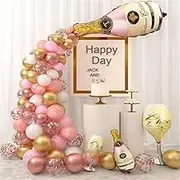 Champagne Bottle Balloon Garland Arch Kit, 106pcs Pink Gold White Balloons Set for Wedding Valentines Birthday Propose Marriage Mother's Day Bachelorette Bridal Shower Party Decorations