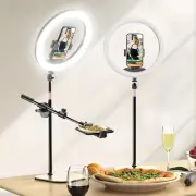 12" Desk Ring Light with Stand and Phone Holder, Overhead Phone Mount for Video