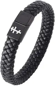 [KBNSUIAN] Stylish Orthodox Cross Crucifix Leather Bracelet, 3 Barred Russian Crosses Symbol Cuff Bangle Religious Faith Reminder Jewelry Christian Gifts for Anniversary Communion