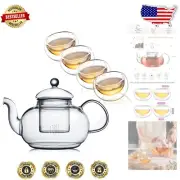 Handcrafted 20oz Glass Teapot Set with 4 Non-Drip Teacups - Dishwasher Safe