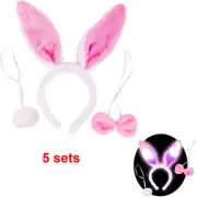 5 sets Plush LED Furry Easter Bunny Costume Set, Ears, Tail, and Bowtie Cosplay
