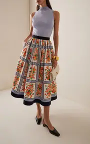 [Carolina Herrera] Cotton Faille Midi Skirt