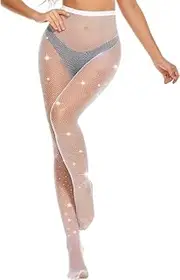 [Generic] Fishnet Stockings Rhinestone Sparkle Tights Sexy High Waist Sparkly Fishnets Pantyhose for Women
