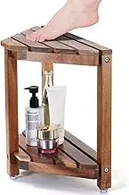 Boulphia Shower Stool for Inside Shower 13.8in, Acacia Wood Shower Foot Rest, Waterproof Shower Stool for Shaving Legs, Corner Shower Stool for Inside Small Shower Spaces