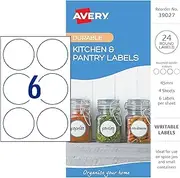 Avery Round Freezer-Safe A6 Kitchen and Pantry Labels - Food Storage Stickers - Kitchen Storage & Organisation - Spice Labels - Assorted Design, 45 mm, 24 Labels / 4 Sheets (39027)