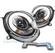 For 07-13 Mini Cooper LED Tube Projector Black Headlights Lamp w/Bumper Blue DRL (for: Mini)
