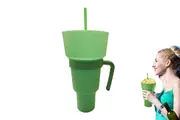 Reusable Tumbler Popcorn Cup Beverage Snack Multifunctional Split Cup With Straw-Green