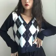 Argyle Cardigan Navy Blue - S
